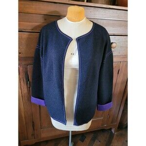 Modern Soul Wool Sweater Womens M Black Purple Open Front Long Sleeve New